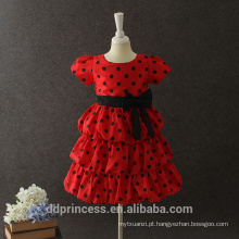 design de moda de manga curta de verão meninas pequenas vestido ponto preto meninas vestido vermelho